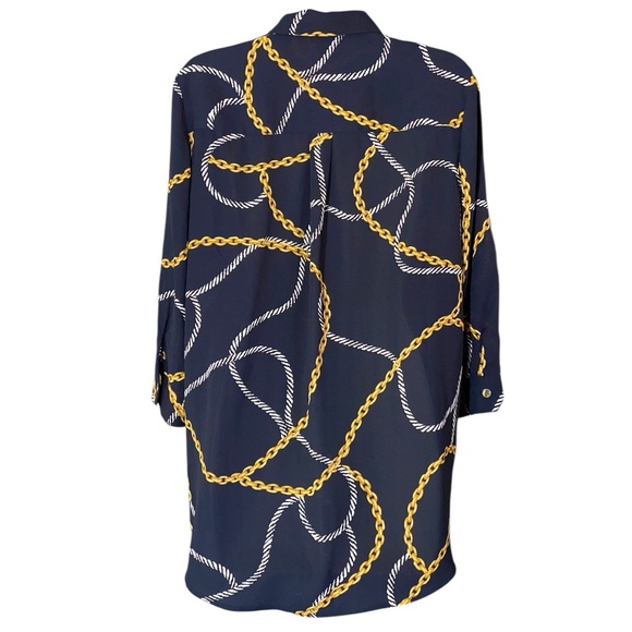 Anne Klein Chain Print Blouse | Women’s Size Small Navy Blue Old Money Mobwife - Picture 4 of 9